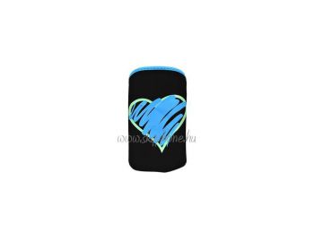 Neoprén szív mintás álló tok kék (iphone 5 méret) (807)