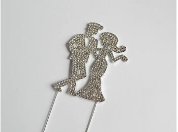 Ezüst nászpár strasszos esküvői tortadísz