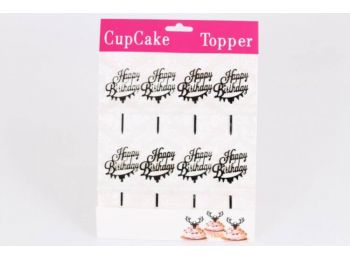 Happy Birthday mintás dőlt betűs muffin díszítő pálci