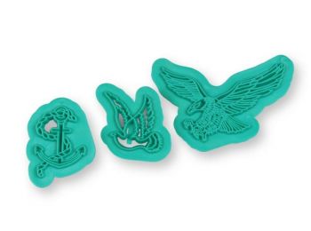 Sas, galamb és vasmacska alakú fondant mintázó