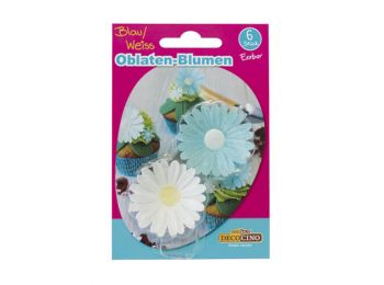 DecoCino fehér és kék ostyavirág 6 db