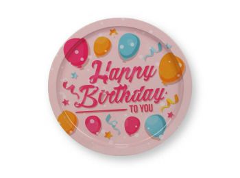 Rózsaszín lufis kerek fém tortatálca