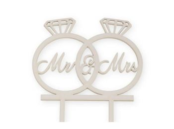 Matt fehér Mr & Mrs felirat gyűrűben torta beszúró