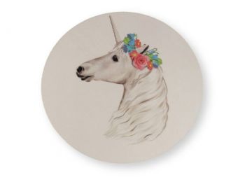 Szürke unikornis virágfüzérrel tortaostya