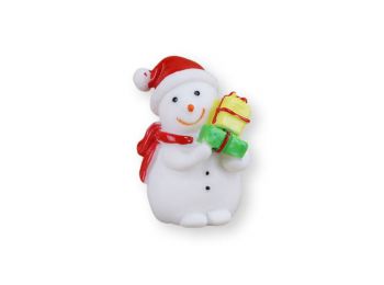 Mini hóember zöld-sárga ajándékkal műanyag tortadísz