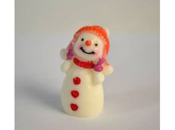 Mini hóember rózsaszín kesztyűben műanyag tortadísz