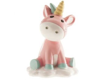 Rózsaszín kerámia unikornis szülinapi tortadísz
