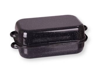 27*18 cm-es fekete zománcozott tepsi tetővel