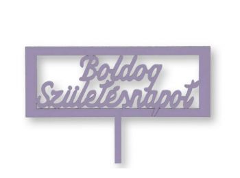 Lila téglalap alakú Boldog születésnapot feliratos szilu