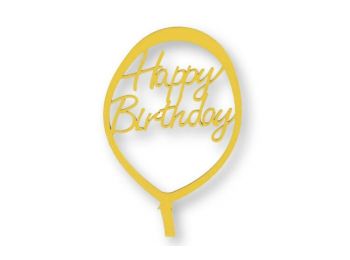 Citromsárga lufi alakú Happy Birthday feliratos tortadísz