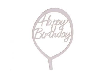 Fehér lufi alakú Happy Birthday feliratos tortadísz szilu