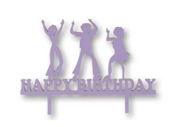 Lila bulizós Happy Birthday feliratos tortadísz sziluett