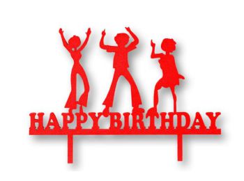 Piros bulizós Happy Birthday feliratos tortadísz sziluett