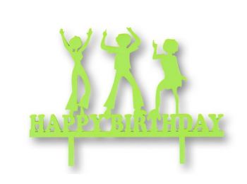 Világoszöld bulizós Happy Birthday feliratos tortadísz s