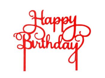 Piros Happy Birthday felirat tortadísz sziluett