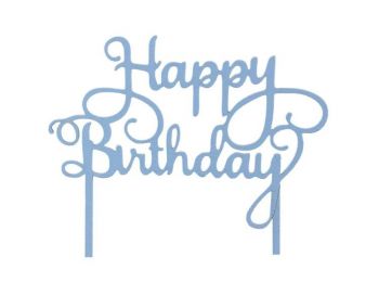 Világoskék Happy Birthday felirat tortadísz sziluett