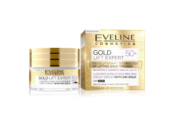 Eveline Gold Lift Expert 50+ luxus multi-tápláló nappali és éjszakai krém-szérum 24k arannyal, 50 ml