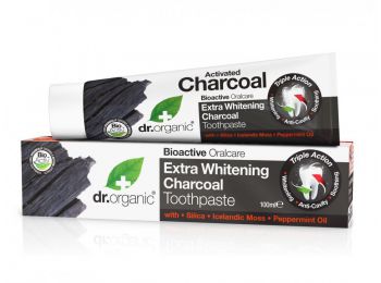 Dr Organic extra fehérítő fogkrém aktív szénnel, 100 ml