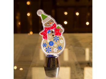 Karácsonyi asztali LED dekor - fényes talppal - hóember - 14 cm