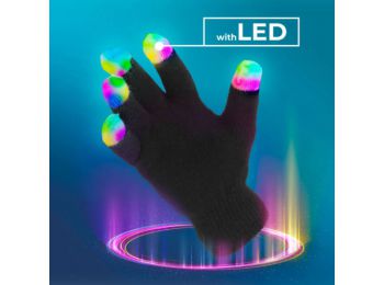Téli kesztyű - színes LED - fekete