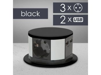 Elosztó - rejtett, 3-as + USB - fekete