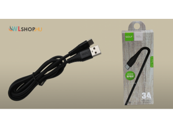 Golf USB-C adat/töltőkábel 3A 1méteres - Fekete