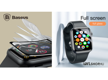 Baseus 44mm Apple Watch 4-es 0,2mm vastag teljes képernyős üvegfólia - Fekete