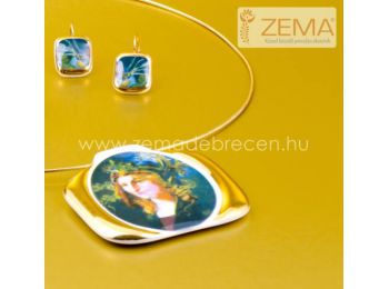 Szász Endre - Barbara, arannyal festett porcelán medál f�