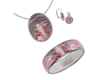 Faragó Nyár porcelán platinával festett medál franciakapcsos fülbevalóval, karkötővel