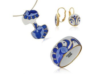 Kék mintás sárközi dupla medál franciakapcsos fülbeval