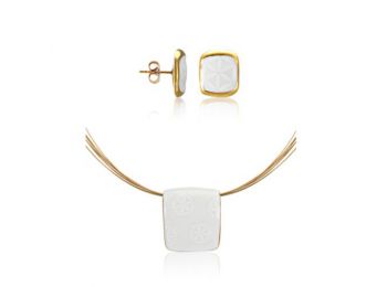 Minimal aranyozott mintás medál szögletes bedugós fülbe