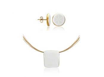 Minimal aranyozott mintás medál kerek bedugós fülbevaló