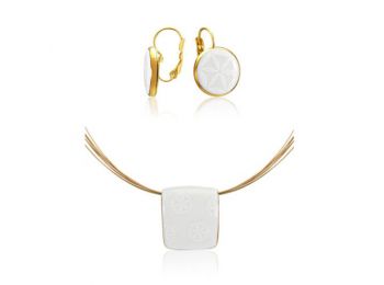 Minimal aranyozott mintás medál kerek franciakapcsos fülb