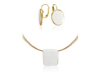 Minimal aranyozott mintás medál ovális franciakapcsos fü