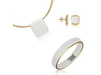 Minimal aranyozott mintás medál szögletes bedugós fülbe