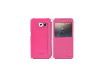 Nillkin Sparkle oldalra nyíló hívás mutatós bőrbevonatos csillámos fliptok Samsung G920 Galaxy S6-hoz pink*