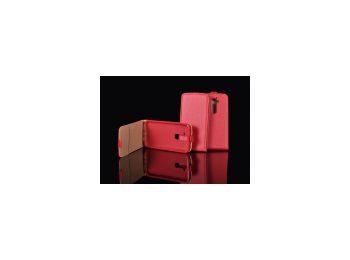 Telone Pocket Slim lefelé nyíló fényes bőrbevonatos fliptok Samsung G920 Galaxy S6-hoz piros*