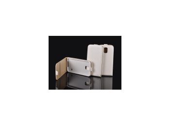 Telone Pocket Slim lefelé nyíló érdes bőrbevonatos fliptok Sony E2003, E2006, E2053 Xperia E4g-hez fehér*