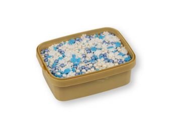 Kék, fehér ezüst tortadíszítő cukorgyöngy mix 200g