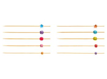 Bambusz koktélnyárs vegyes mintás fejjel 120mm 100db/cs