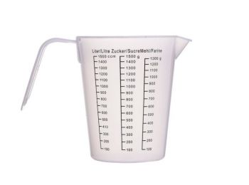 Sokféle beosztással  ellátott 1,5 l mérőkancsó