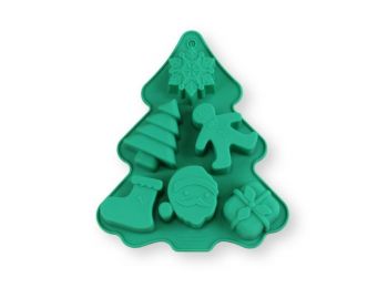 6 adagos fenyőfa alakú karácsonyi szilikon muffin forma