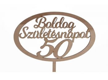 Natúr ovális Boldog születésnapot 50 feliratos sziluett 