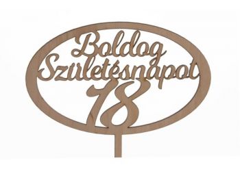 Natúr ovális Boldog születésnapot 18 feliratos sziluett 