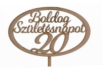Natúr ovális Boldog születésnapot 20 feliratos sziluett 
