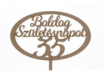 Natúr ovális Boldog születésnapot 35 feliratos sziluett 