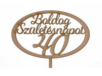 Natúr ovális Boldog születésnapot 40 feliratos sziluett 