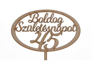 Natúr ovális Boldog születésnapot 45 feliratos sziluett 