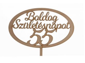 Natúr ovális Boldog születésnapot 55 feliratos sziluett 