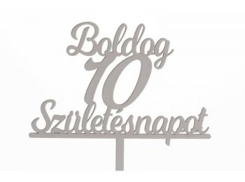 Fehér Boldog Születésnapot 10 feliratos sziluett tortadí
